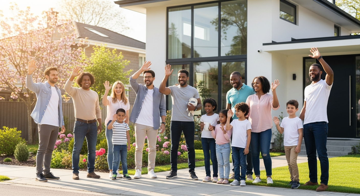 Happy family at their new home