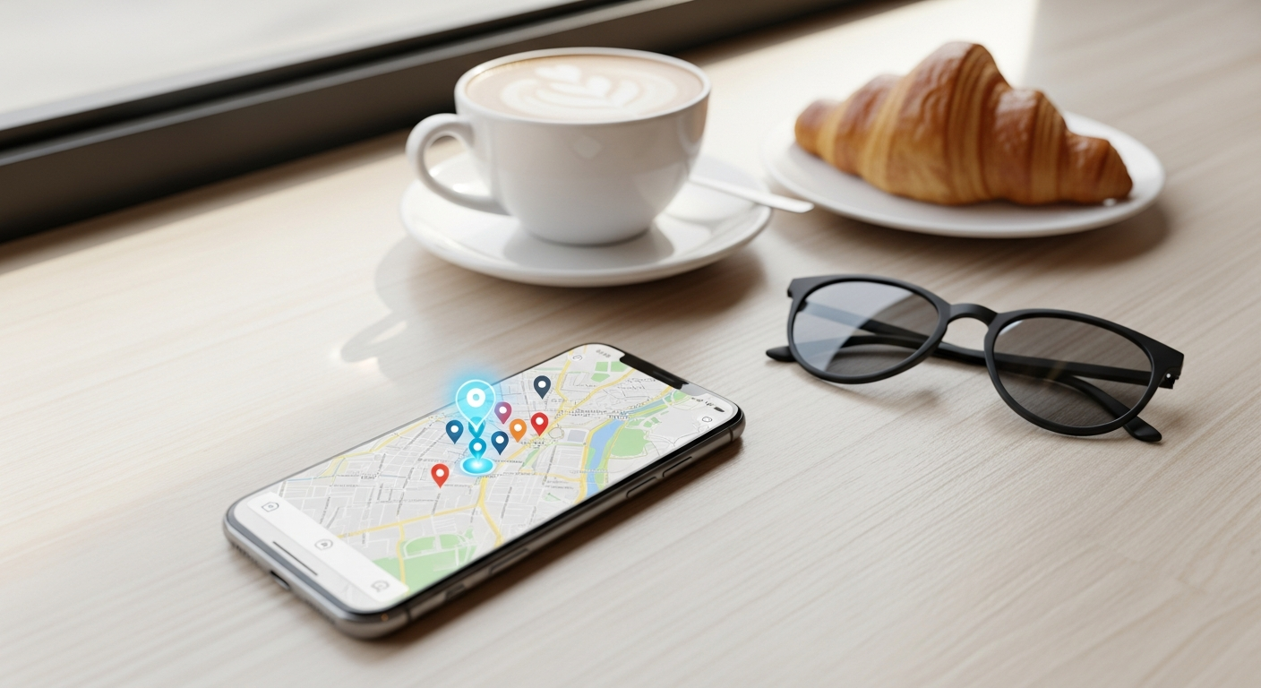 Mobile phone showing map and listings