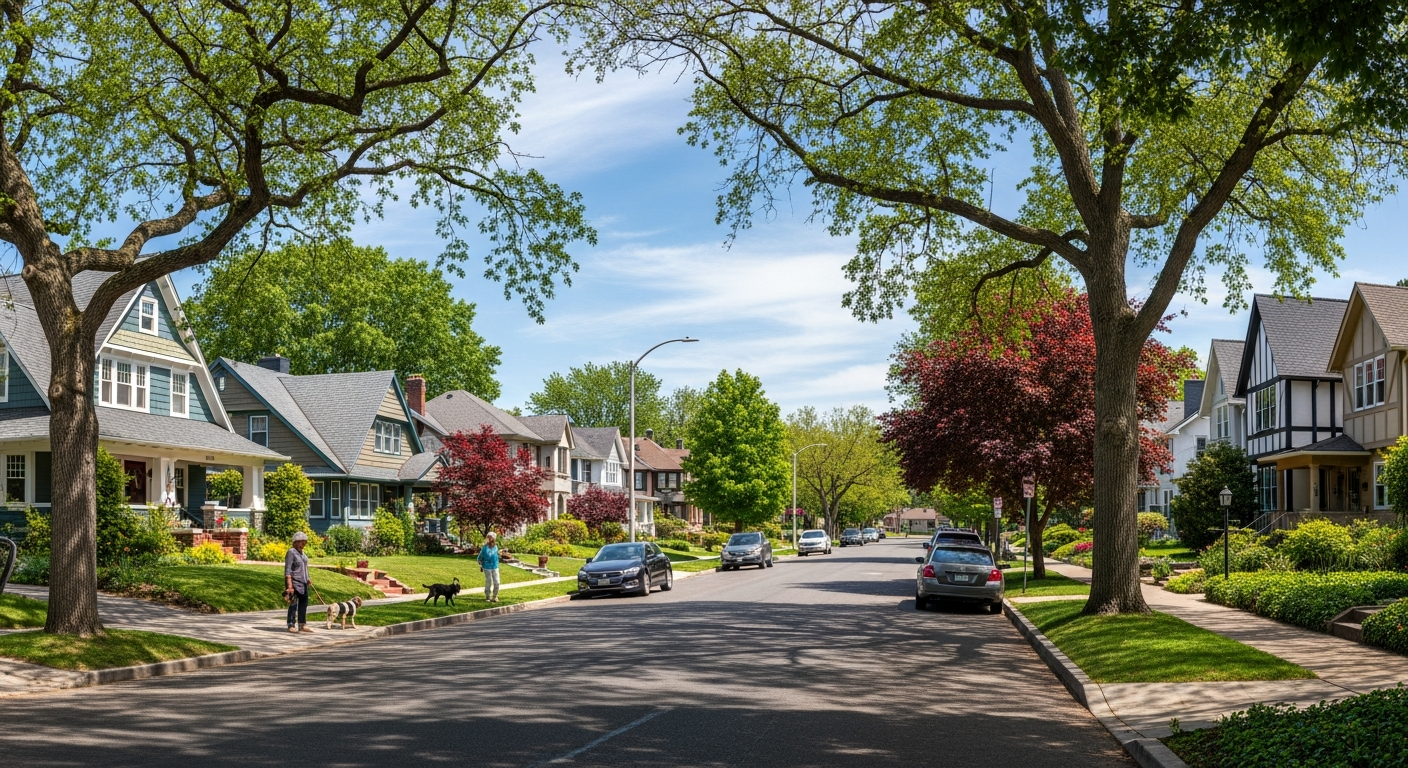 Beautiful residential neighborhood street view